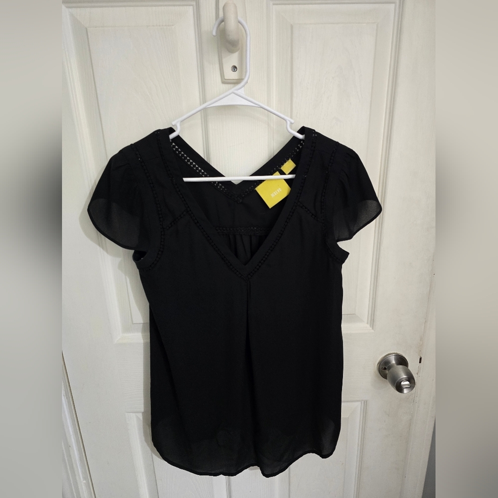 Mauve Womens V-Neck Short Sleeve Blouse Black Size 2